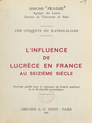 cover image of L'influence de Lucrèce en France au seizième siècle